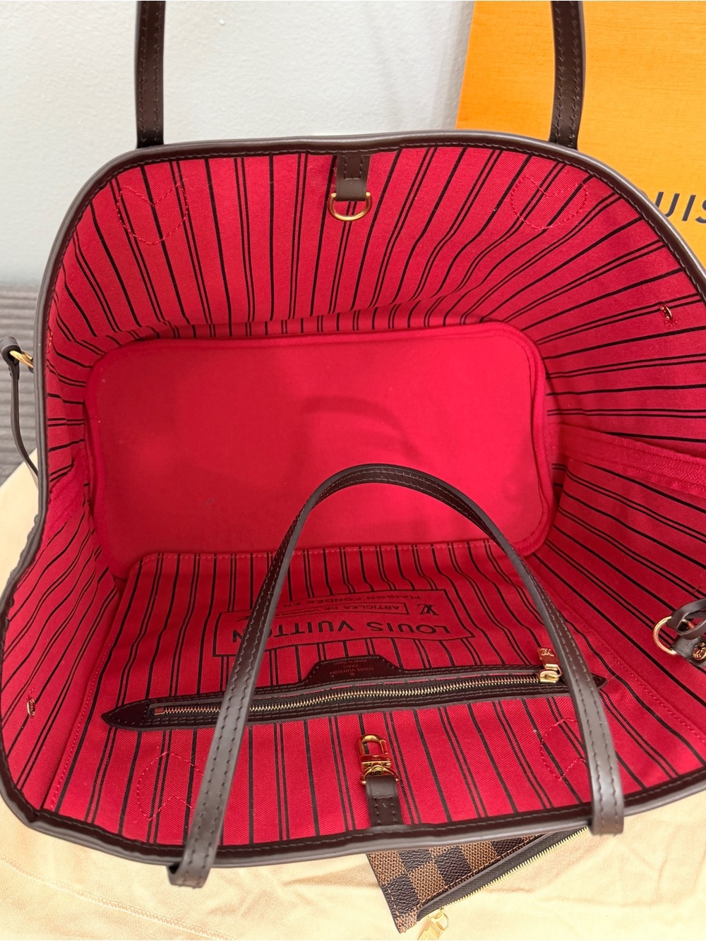 Louis Vuitton Damier Ebene Canvas Neverfull Tote with Zip Pochette in Brown MM - Picture 3 of 16